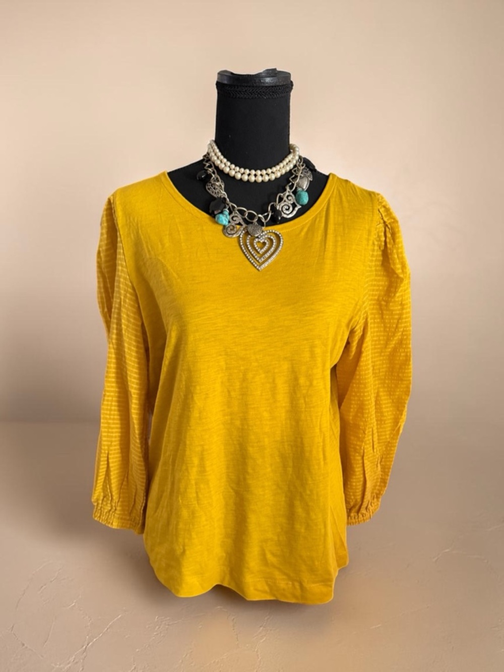 🔥LOFT Mustard Yellow Tie Back Blouse Size M | Textured Sheer Sleeves Boho Chic